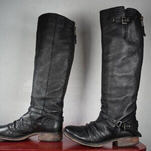 Women's Steve Madden Black Leather Knee High Riding Long Tall Fashion Boots 10